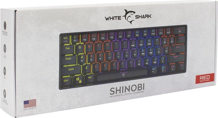Produktbild White Shark Mechanical Gaming Keyboard Shinobi, OUTEMU RED Switch, Full Rainbow RGB LED Backlight, U (USA, Kabelgebunden)