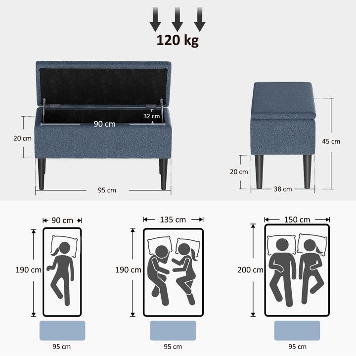 Image du produit Homcom Sitzbank Polyester, Kautschukbaumholz Blau (95 cm)