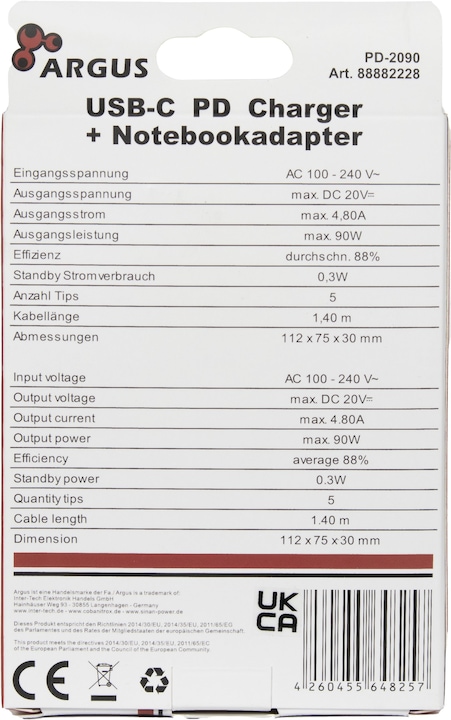 Produktbild Intertech Inter-Tech PD-Charger USB C,PSU PD-2090, PD 90W, schwarz (90 W)