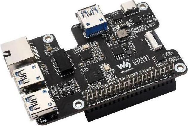 Raspberry Pi EB121908 - HAT da PCIe a Gigabit Ethernet e USB 3.2 Gen1 per 5, 3x USB 3.2 Gen