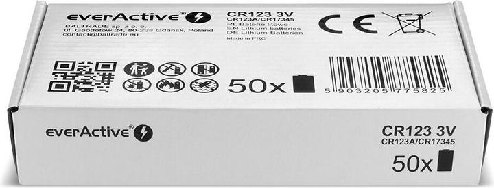 Actual product image Everactive CR123!! 50 STK!! 1500mAh (50 pcs., RCR123A, 1500 mAh)
