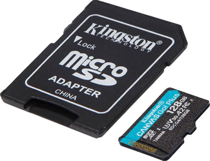 Actual product image Kingston Card Canvas Go Plus MicroSD +ADP 128GB (128 GB, microSDXC, U3, UHS-I)