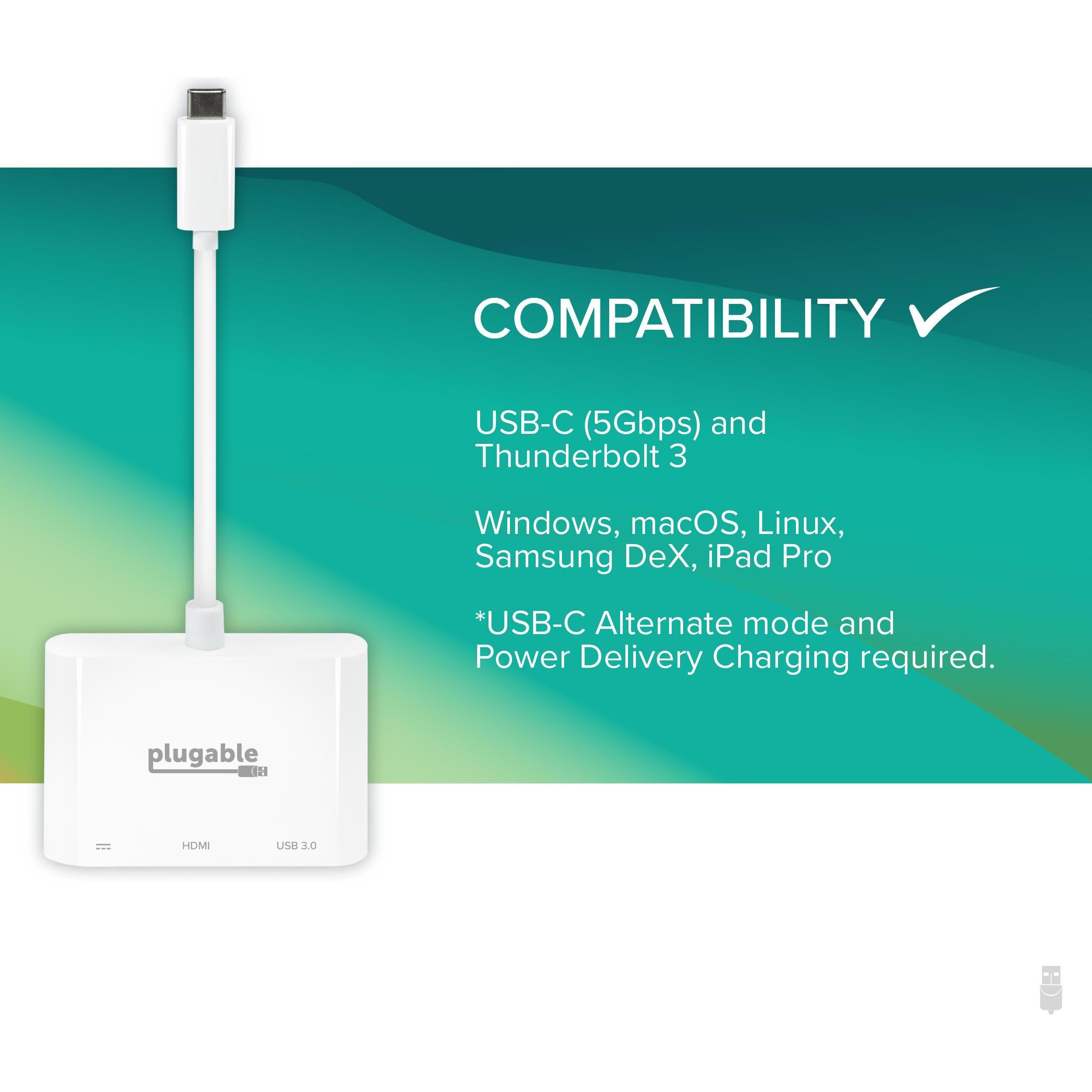 Thumbnail - Plugable USB C to HDMI Multiport Hub (USB-C), Dockingstation + USB Hub, Weiss