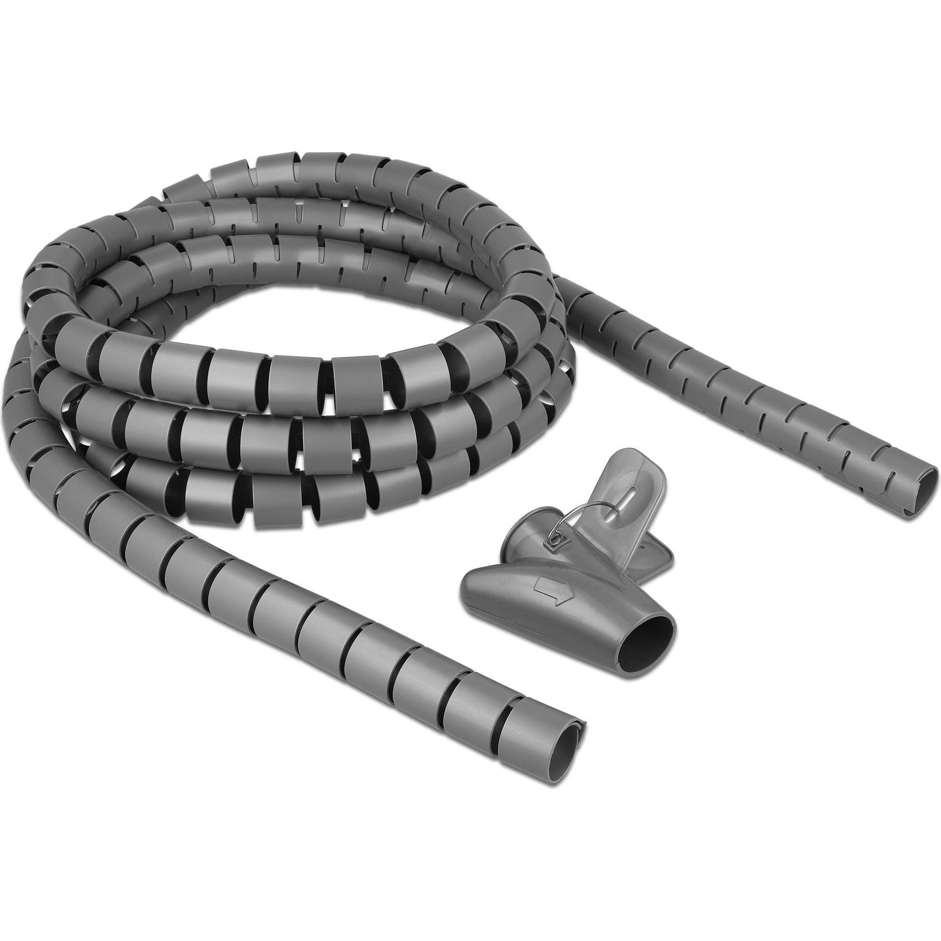 Delock, Kabelschutz + Kabelführung, Spiralschlauch mit Einziehwerkzeug 2,5 m x 25 mm grau (Kabelspiralschlauch, 2500 mm)