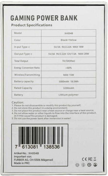 Actual product image FTM Gaming Powerbank 5000 mAh (5000 mAh, 20 W, 19.25 Wh)