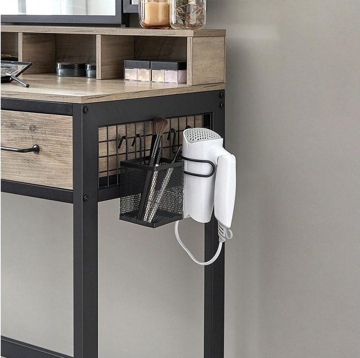 Image du produit Vasagle Schminktisch mit Hocker und Spiegel Greige/Schwarz, Tiefe (90 x 40 x 141 cm)