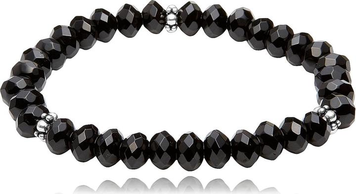 Image du produit Leyda Bracelet Onyx Avec Fleurs En Argent (19 cm, Argent 925, Pierres)