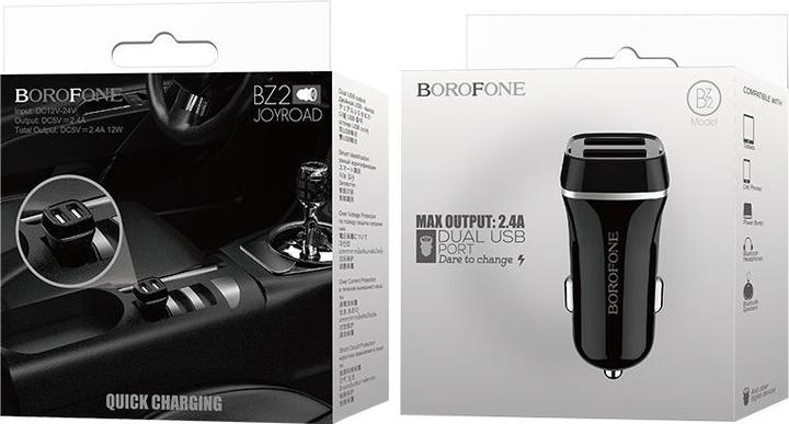 Immagine prodotto Borofone Caricabatterie da auto BZ2 con due porte USB (2,4A) nero