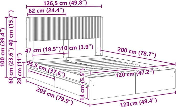 Produktbild vidaXL Bettrahmen (120 x 200 cm)