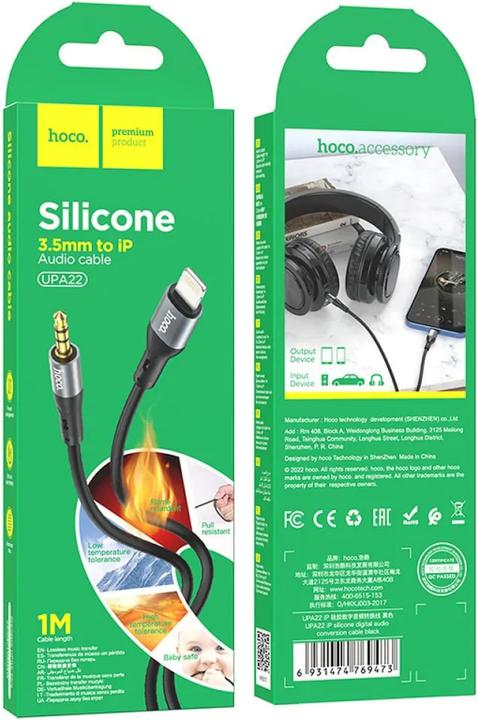 Produktbild Hoco Cable Cable AUX Jack 3,5 mm to Lightning 1 m UPA22 black (1 m, AUX Kabel)
