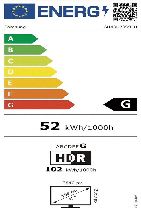 Energy Label Samsung 43" Crystal UHD U7099F 4K Smart TV (2025) (43", LED, 4K, 2025)