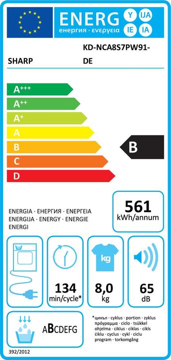 Energie-Label Sharp KD-NCA8S7PW91-DE (8 kg, Rechts)