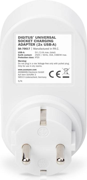 Produktbild Digitus Universal Steckdosen Adapter 2 x USB-A (2x)