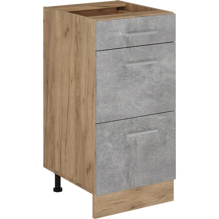 Vicco, Regal, Küchenunterschrank R-Line, Beton/Goldkraft Eiche, 40 cm mit Schubladen, ohne Arbeitsplatte