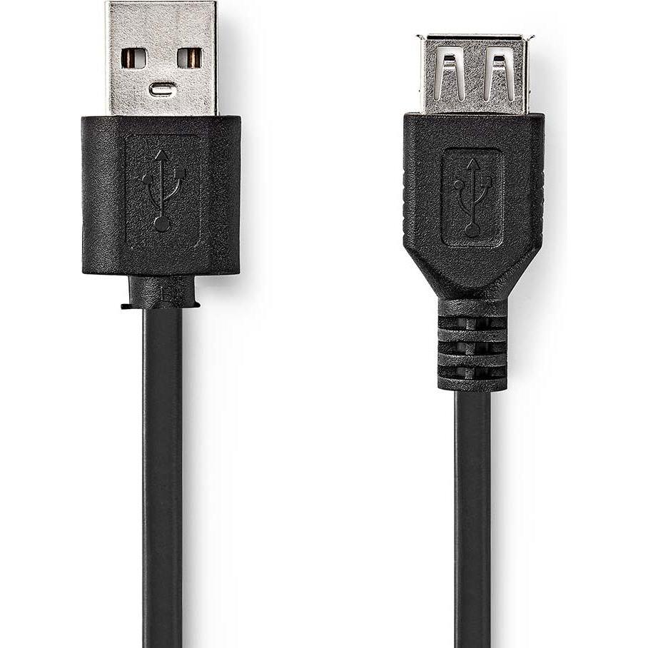 Nedis USB-Kabel USB 2.0 USB-A Stecker USB-A Buchse 480 Mbps Vernickelt 0.20 m Rund P (0.20 m, USB 2.0), USB Kabel