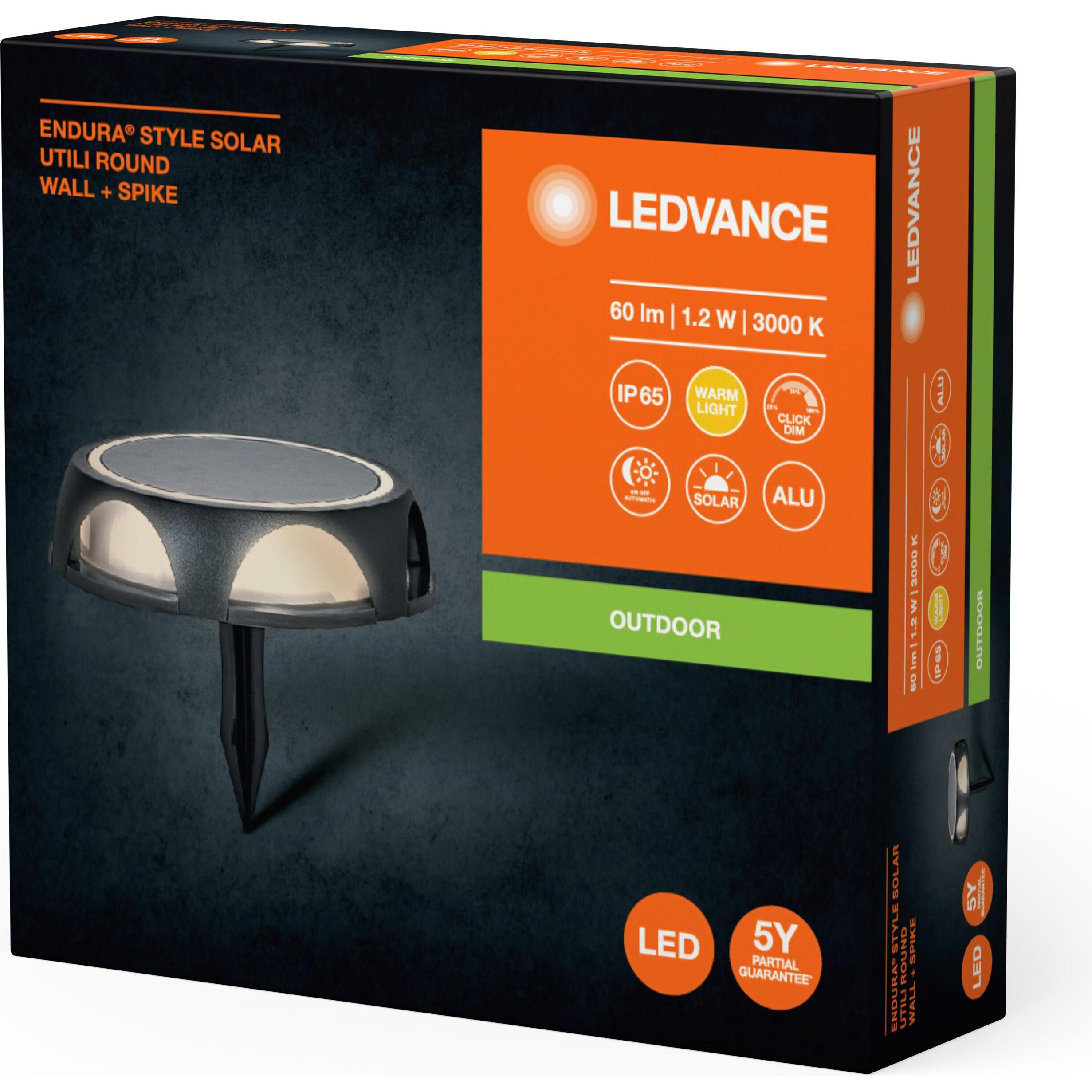 Thumbnail - Ledvance, Gartenbeleuchtung, Endura Style Solar Utili Round Wall and Ground Dark Gray (60 lm, IP65)
