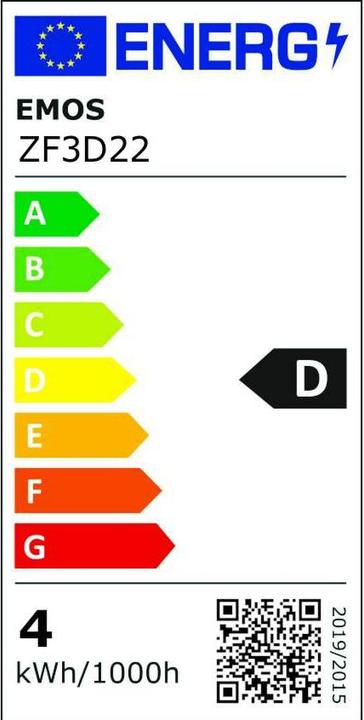 Etichetta energetica Emos Lampada LED a filamento a candela / E14 / 3,4 W (40 W) / 470 lm / Bianco caldo (E14, 470 lm, 1 x)
