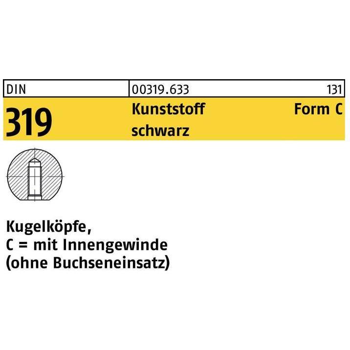 Türgriff + Fenstergriff, Kugelknopf DIN 319 Form C 40 M 10 Kunststoff schwarz (Türknopf)