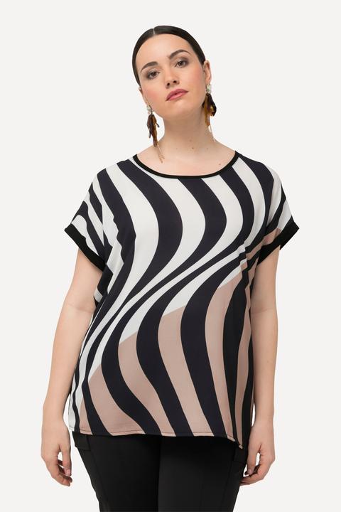 Immagine prodotto Ulla Popken T-shirt dal taglio oversize con design a onde, scollo a girocollo e mezze maniche (58)