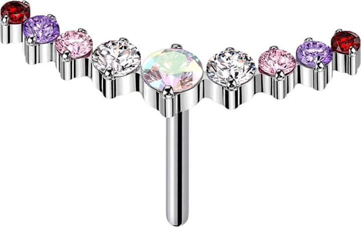 Actual product image Star Piercing Threadless curved silver nine round crystals coloured (without brass, Titanium)