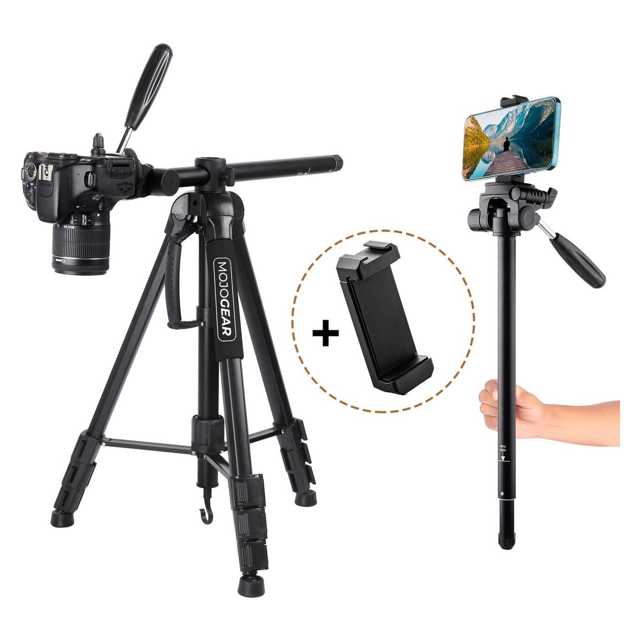 Mojogear 179cm 2-In-1 Tripod W/ Horizontale Arm And Telefoo (Metall), Stativ, Schwarz