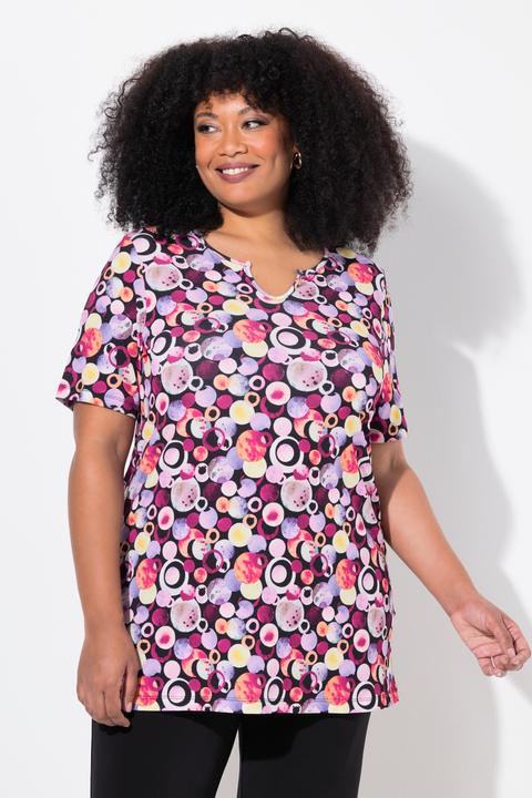 Actual product image Ulla Popken Bubble Print Matte Jersey Round Notch Neck Tunic (58)