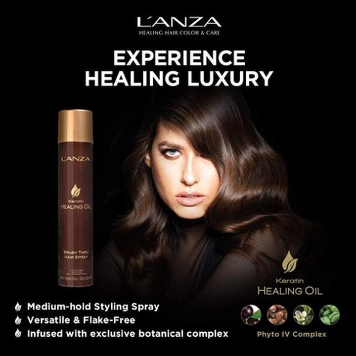 Actual product image L'Anza Keratin Healing Oil Brush Thru Hair Spray with Medium Hold Effect 10.6 Fl Oz 300ml (350 ml)