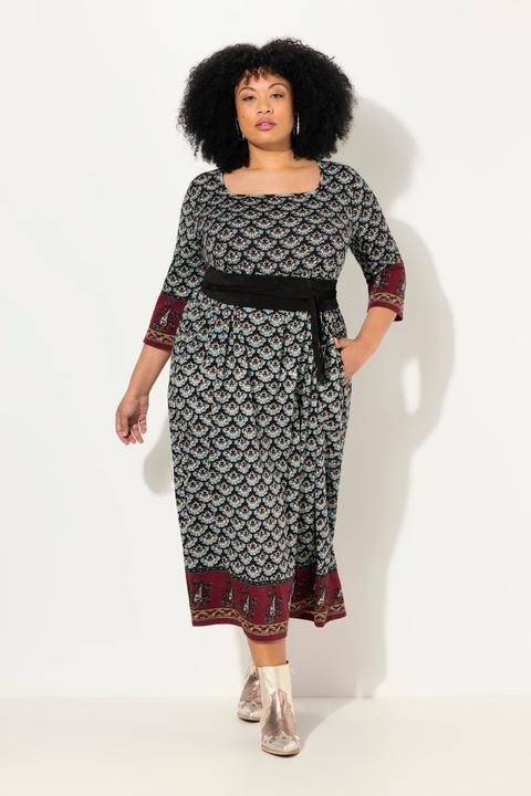 Actual product image Ulla Popken Mixed Print 3/4 Sleeve Jersey Dress (62)