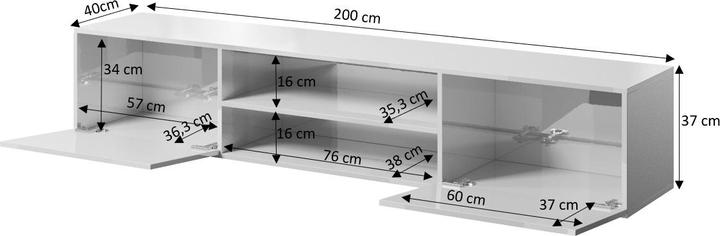 Actual product image Cama RTV cabinet SLIDE 200K 200x40x37 cm all glossy white (200 x 40 x 37 cm)