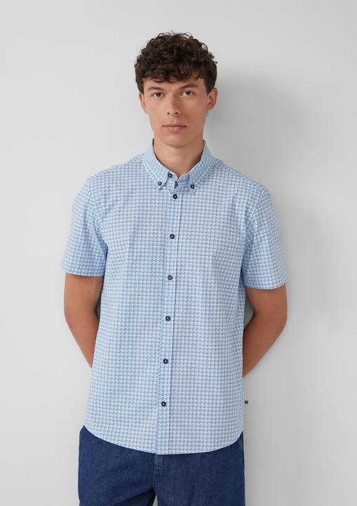 Immagine prodotto s.Oliver Hemd Regular Fit: Gemustertes Kurzarmhemd aus Baumwolle mit Button-Down-Kragen (L)
