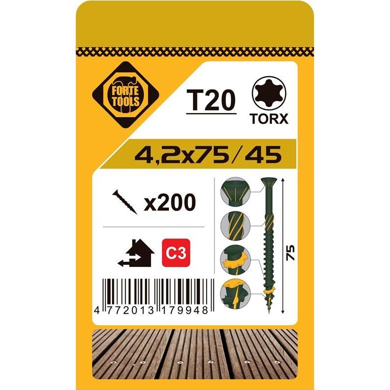 Thumbnail - Forte tools, Gartenbodenbelag, TERRACE SCREW T20 4.2X75 GREEN (200)
