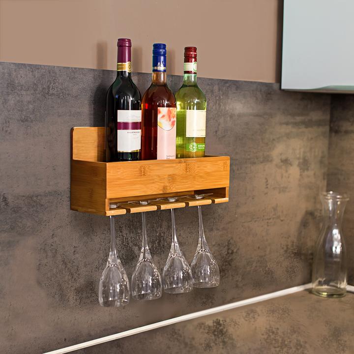 Produktbild Relaxdays Weinregal mit Glashalter (11.5 x 36 x 17 cm, 4 Fl.)