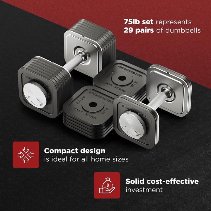 Actual product image Ironmaster Quick-Lock Dumbbell Handle Set Adjustable 68 kg