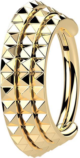 Produktbild Star Piercing Micro Segmentring klappbar vergoldet seitlich drei linien Pyramiden (Chirurgenstahl 316L, ohne Messing)