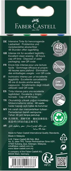 Image du produit Faber-Castell Marqueur Tableau blanc W20 Étui de 4 pièces (Multicolore, 2 mm, 4 x)