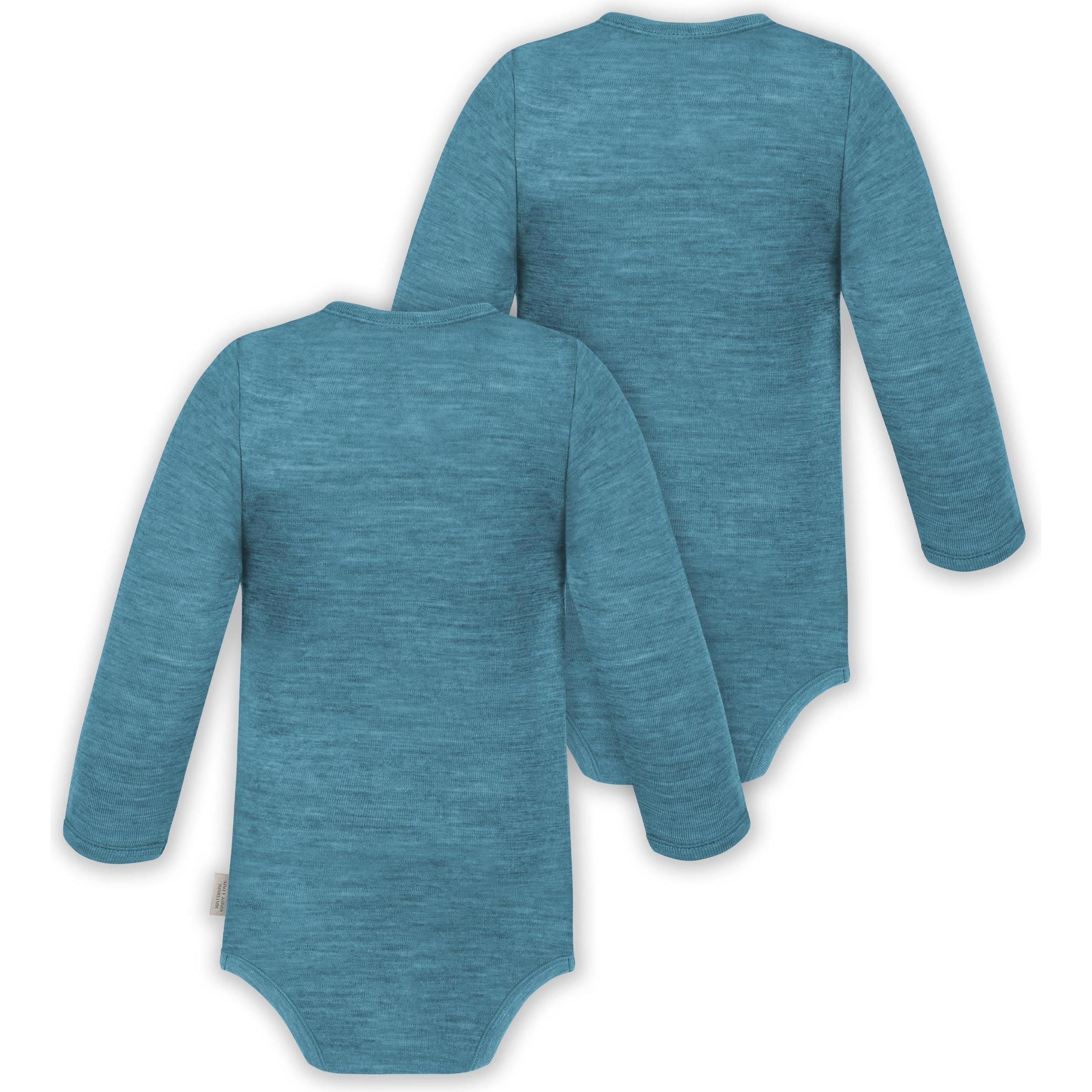 Thumbnail - Normani, Herren, Body, 2er Pack Doppelpack Baby-Body Merino Wickelbody Bodysuit Langarm - 9343, Blau, (74)