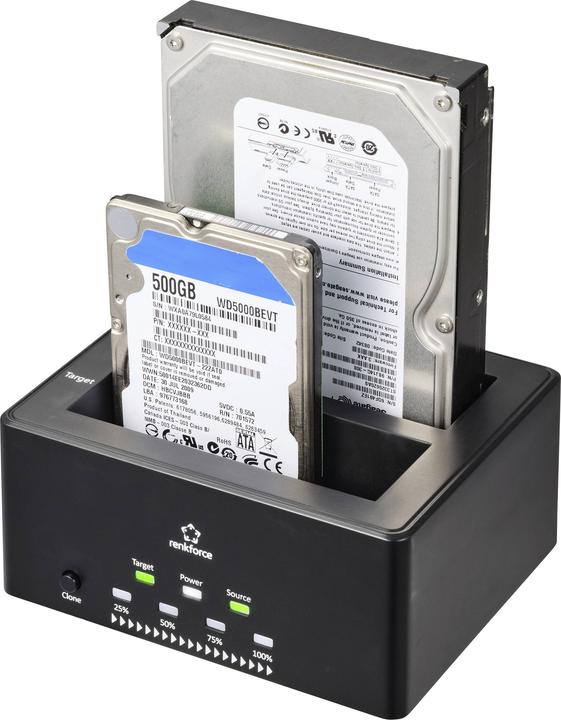 Actual product image Renkforce RF-5576396 USB 3.2 Gen 1 (USB 3.0) SATA hard drive docking station with clone function
