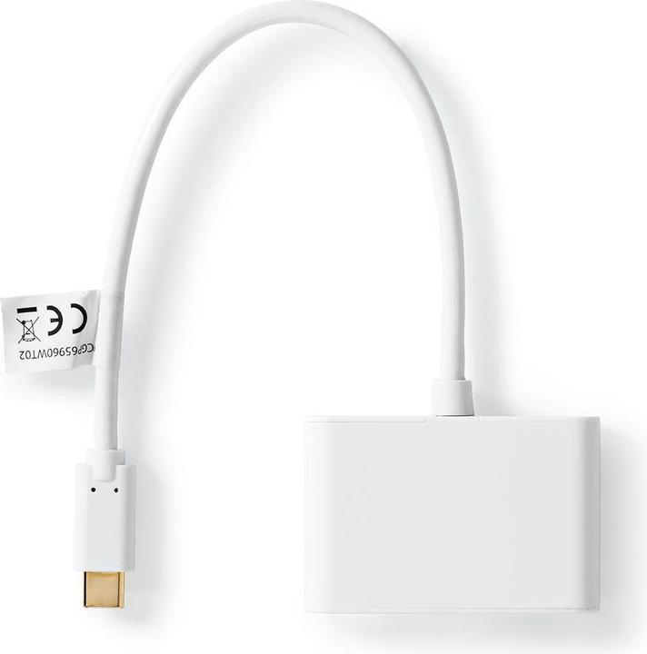 Produktbild Nedis USB Adapter USB 3.2 Gen 1 USB-CT Male 2X USB-A 1000 Mbps 0.20 m Round Nickel Plated PVC White (USB Typ-C, 20 cm)