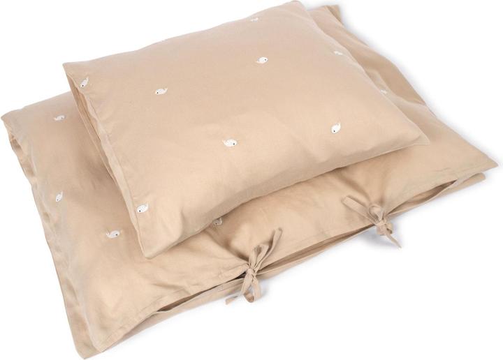 Filibabba Baby bed linen GOTS (70x100 cm) - Embroidered Christian the Whale - Warm Grey (70 x 100 cm, 40 x 45 cm)
