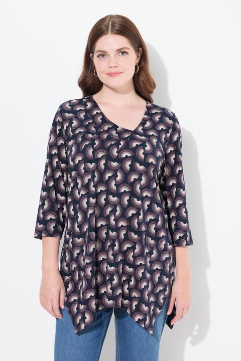 Image du produit Ulla Popken T-shirt long en coton bio, col V et manches 3/4 - ligne A (56)