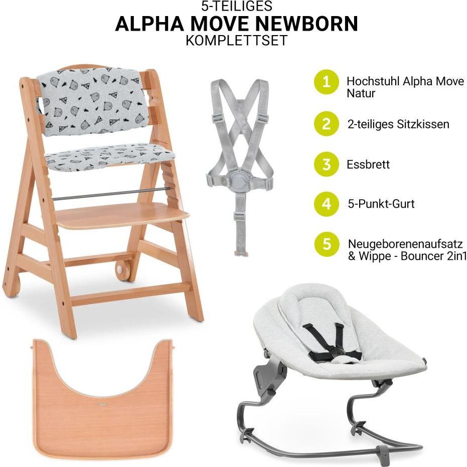 Thumbnail - Hauck, Hochstuhl, Alpha Move Natur 5-tlg. Newbornset Light Grey - Hochstuhl Hochstühle (Hochstuhl)
