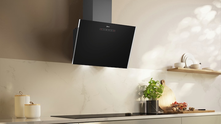 Actual product image Neff N 30, wall-mounted fair, 60 cm, clear glass black printed, D63IDK1S0 (Wall hood)
