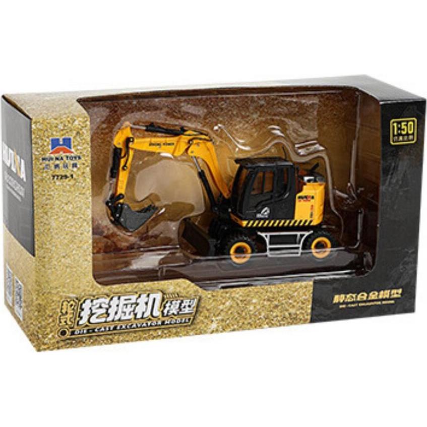 Huina Koparka Kołowa Ze Spychaczem Metalowa Żółta 1:50