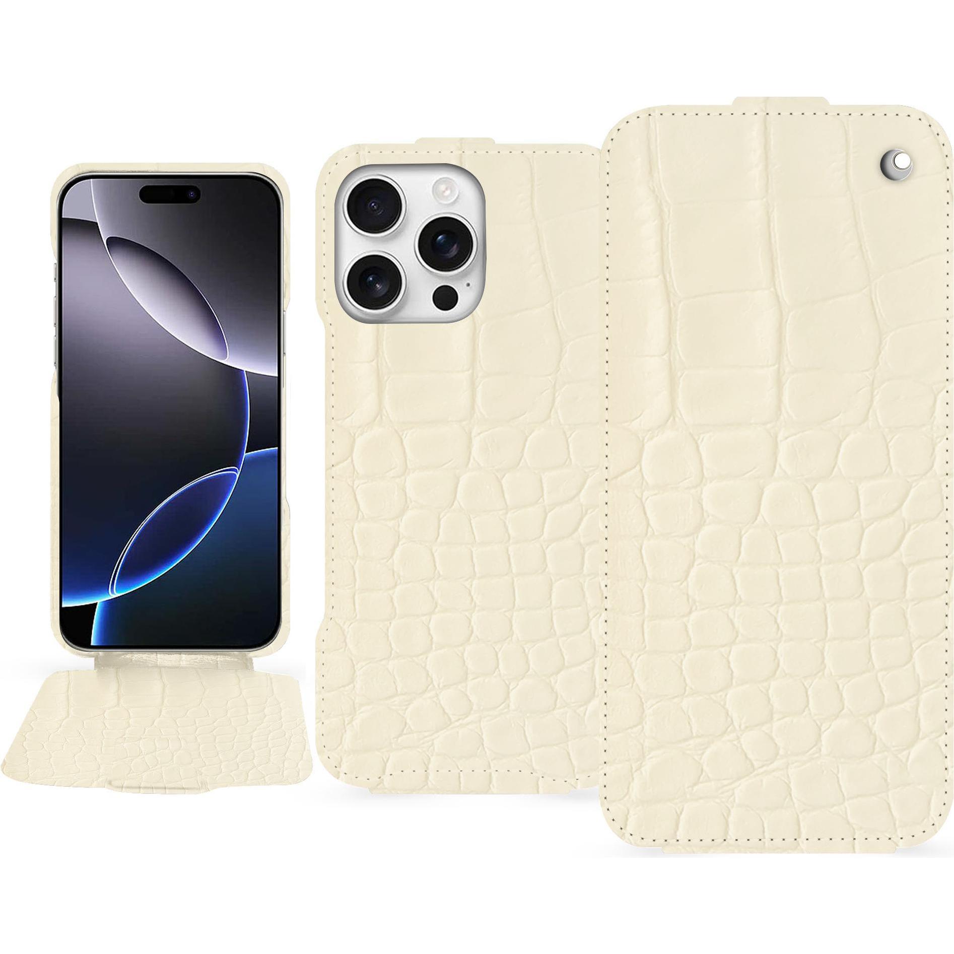 Noreve Lederschutzhülle vertikal (Apple iPhone 16 Pro Max), Smartphone Hülle, Beige