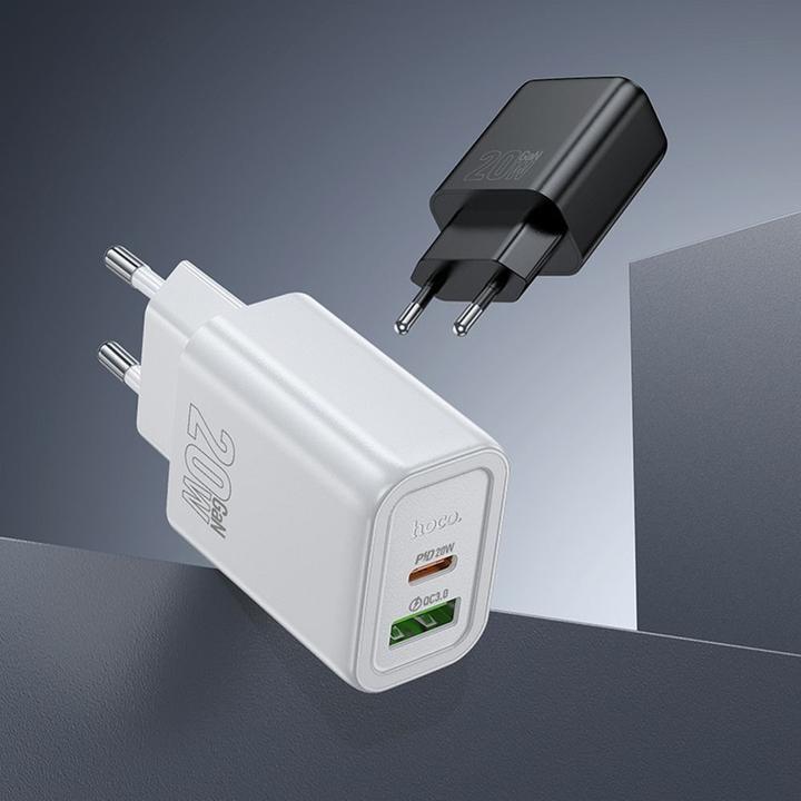 Image du produit Hoco Adapter wall charger USB A + Type C PD QC3.0 3A 20W N61 white (20 W)