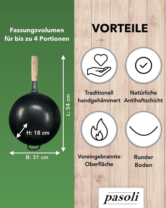 Actual product image Pasoli Wok Karbonstahl Ø30cm (30 cm, Wok, Carbon steel)
