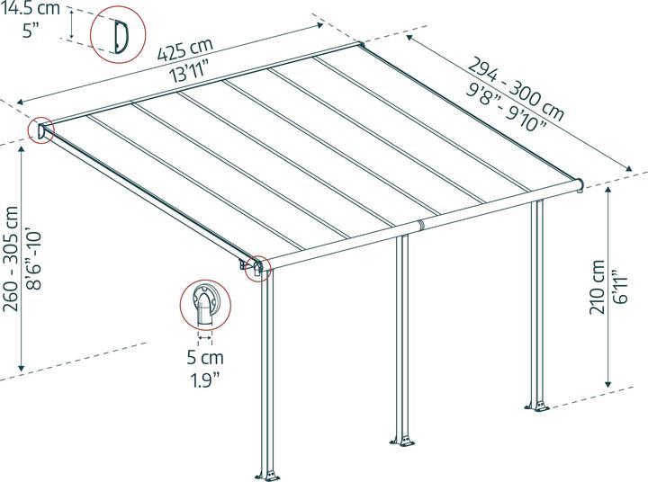 Actual product image Palram Canopia Olympia 3x4.2 patio roof 425 x 295 cm white
