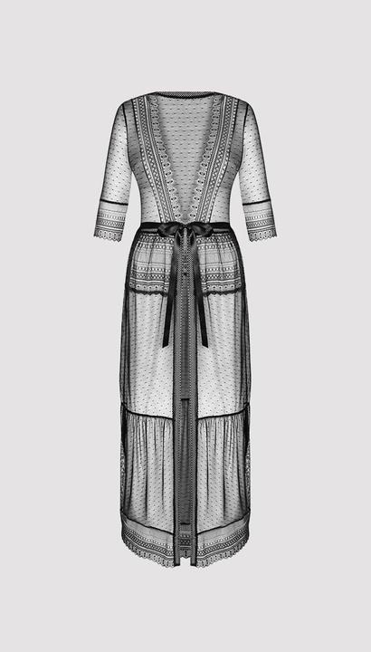 Actual product image Obsessive Long dressing gown with dots and lace (L, M)
