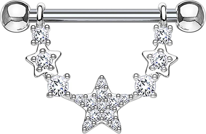 Produktbild Star Piercing Barbell silber Stern halbbogen mit Kristall (ohne Messing, Chirurgenstahl 316L)