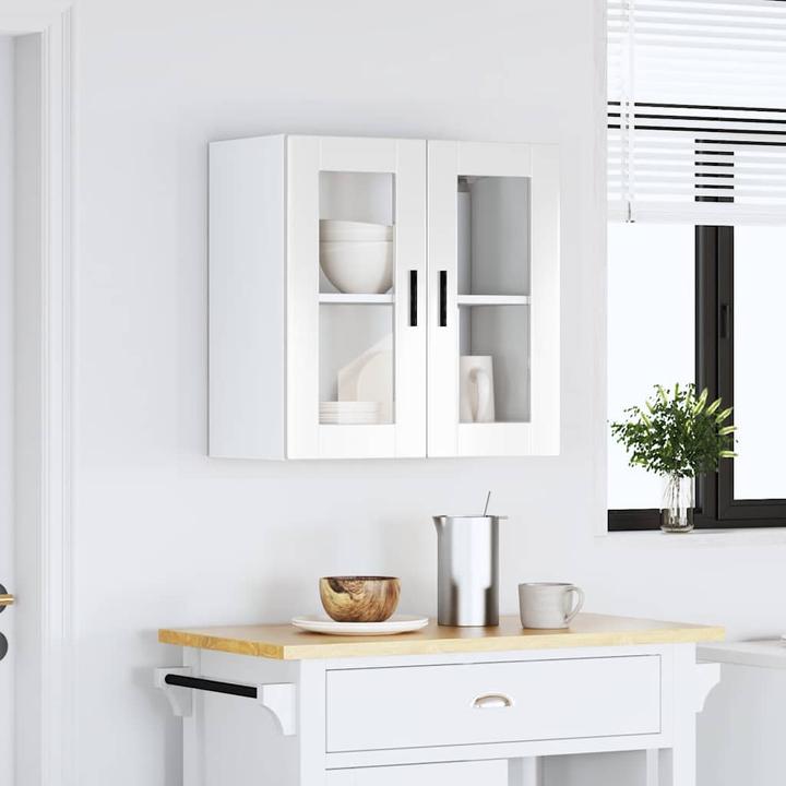 Image du produit VidaXL Armoire suspendue de cuisine avec porte en verre Porto blanc brillant Armoire murale de cuisine (60 x 31 x 60 cm)